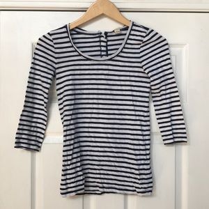 Striped scoop neck, zip back shirt
